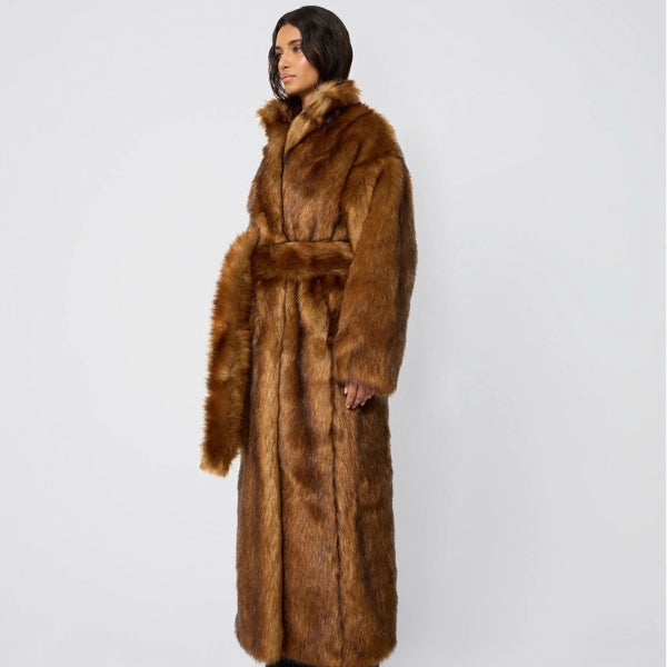 The Marlowe Longline Belted Faux-Fur Coat
