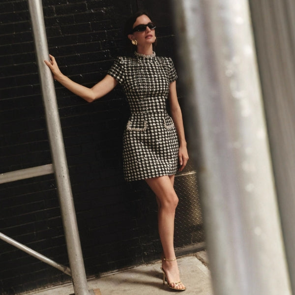 The Manhattan Pearl-Trim Tweed Mini Dress