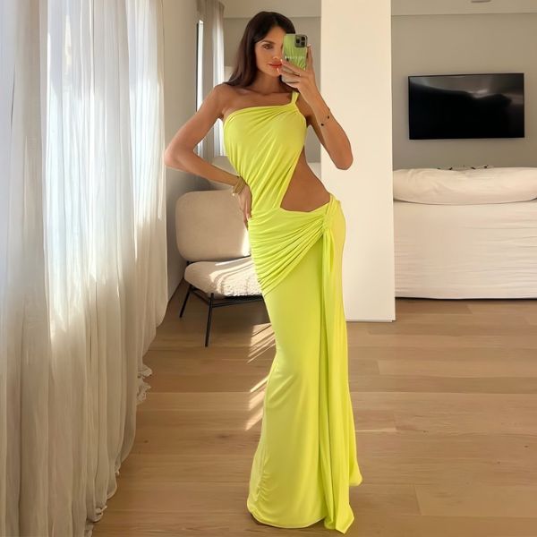 The Santorini Cut-Out One-Shoulder Gown