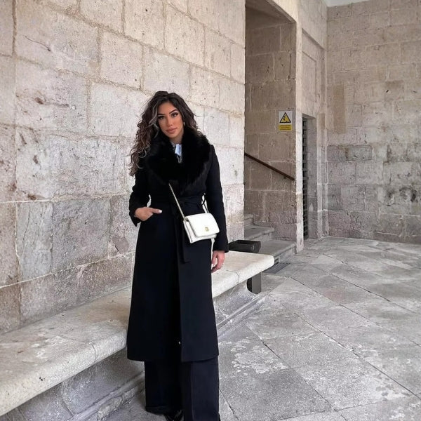 The Kensington Faux-Fur Collar Belted Maxi Coat