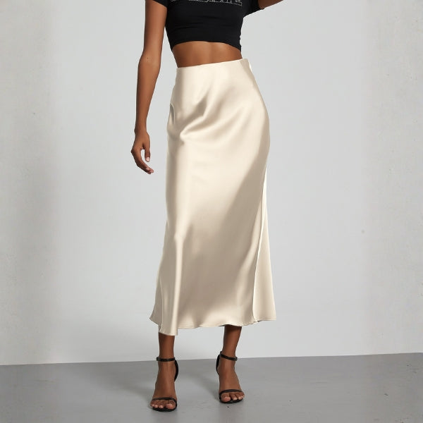 The Riviera Satin-Finish Midi Skirt