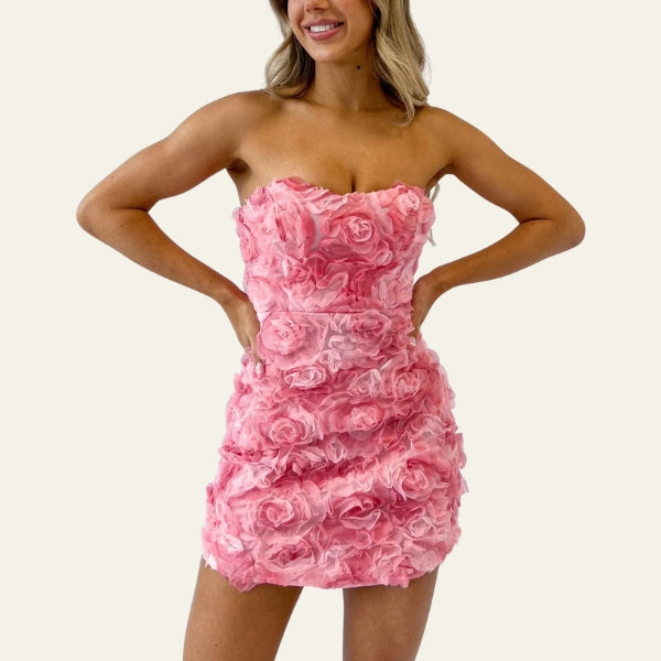 The Positano Floral-Texture Strapless Mini Dress