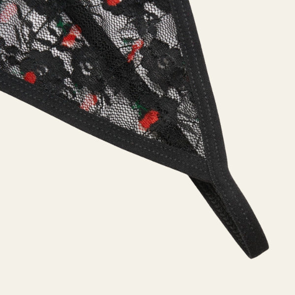 The Verona Cherry-Print Lace Thong Set