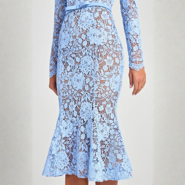 The Capri Lace-Texture Belted Midi Dress