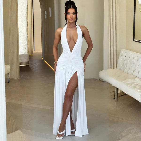 The Valencia Draped Halter Maxi Dress