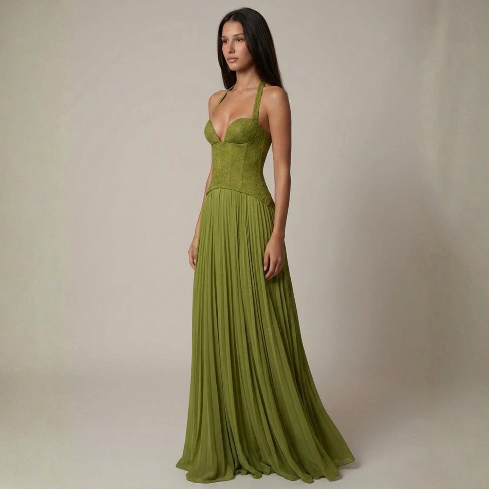 The Ravello Lace-Detail Halter Gown