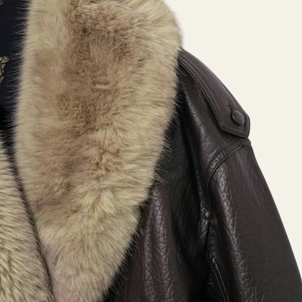 The Aspen Faux-Fur Collar Leather Bomber