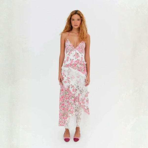 The Ravello Lace-Trim Floral Maxi Dress