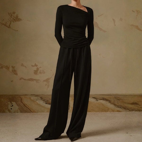 The Milan Asymmetric Neckline Long Sleeve Top