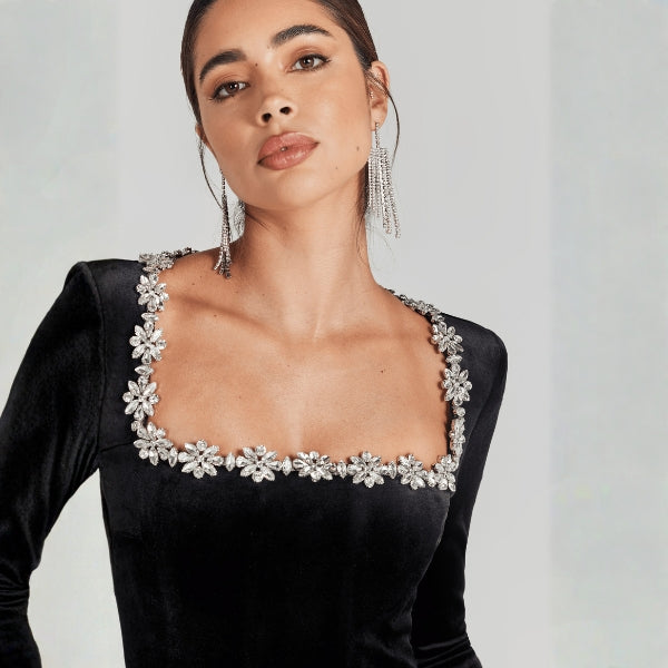 The Milano Embellished Square-Neck Jumpsuit