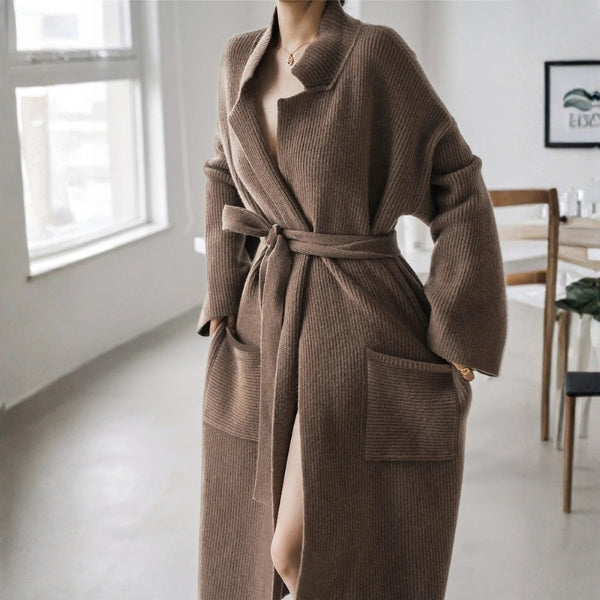 The Portofino Belted Ribbed Knit Coat