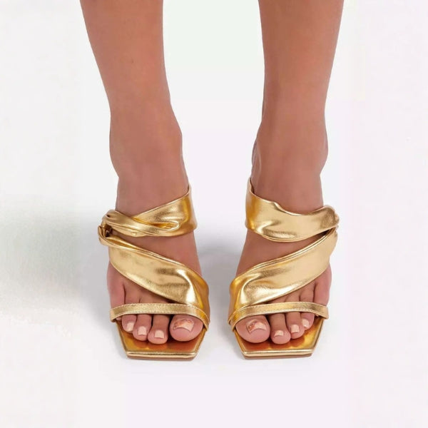 The Aurelia Ruched Metallic Heeled Mules