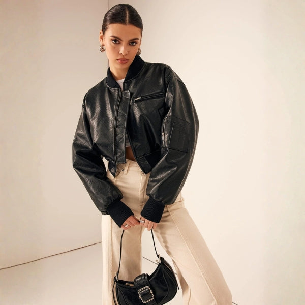 The Milano Faux Leather Bomber Jacket