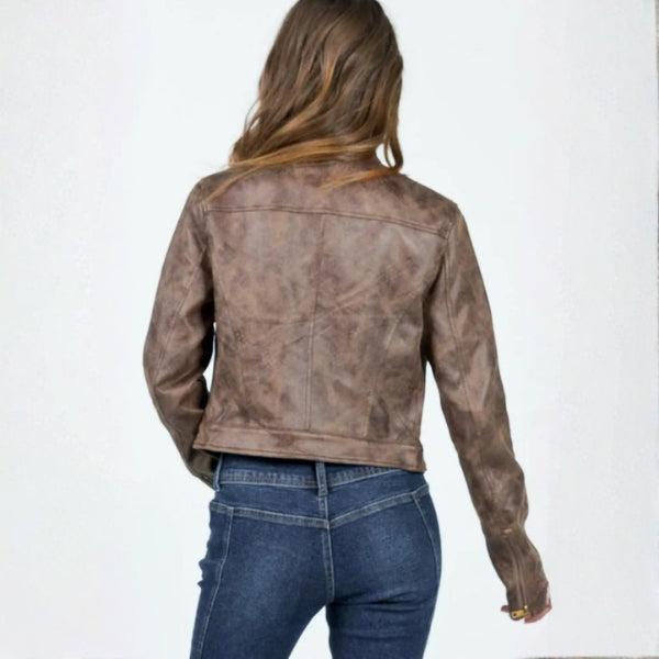 The Milan Cropped Leather Moto Jacket
