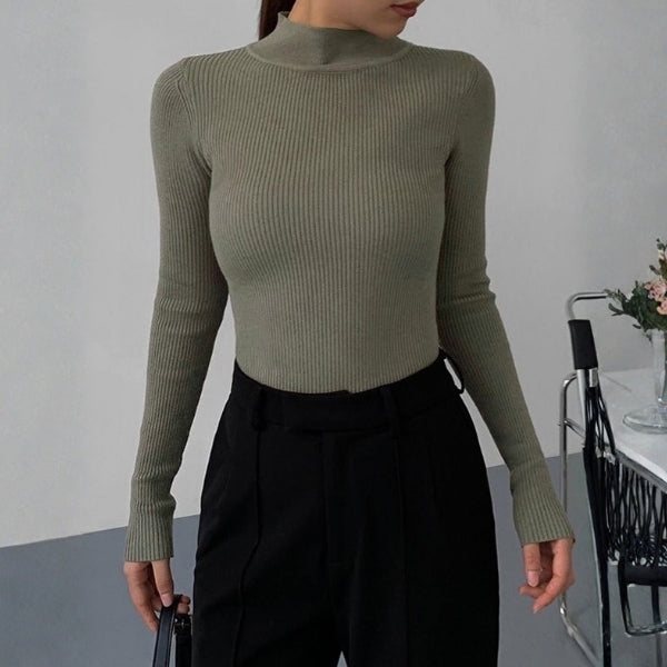 The Milan Ribbed Mock-Neck Long Sleeve Top