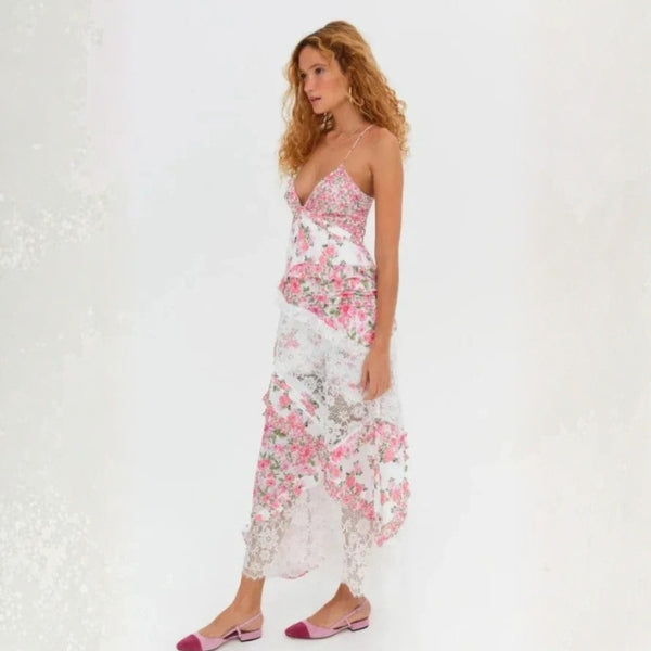 The Ravello Lace-Trim Floral Maxi Dress