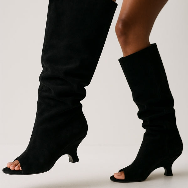 The Valencia Suede Peep-Toe Boots