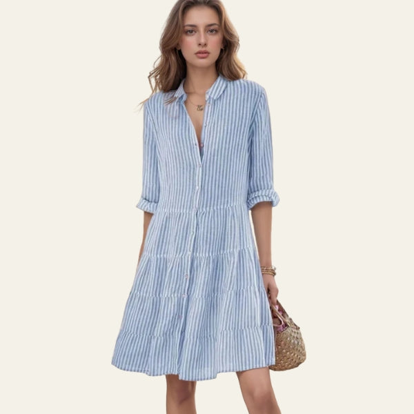 The Positano Tiered Stripe Shirt Dress