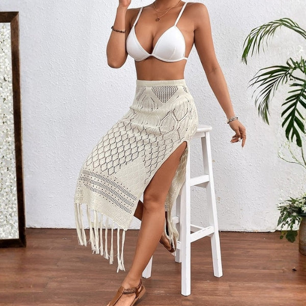 The Tulum Fringe Knit Beach Skirt