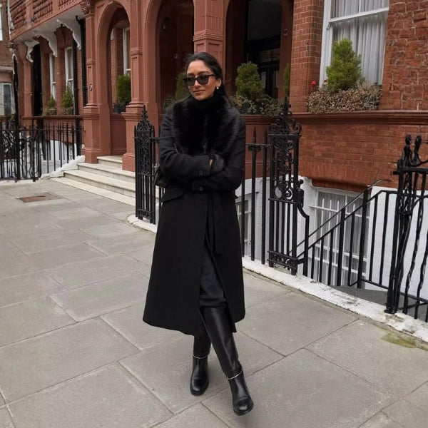 The Kensington Faux-Fur Collar Belted Maxi Coat