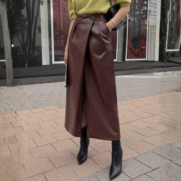 The Monaco Wrap-Front Leather Midi Skirt