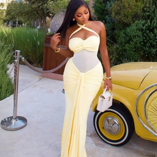 The Riviera Halter Mesh Maxi Dress
