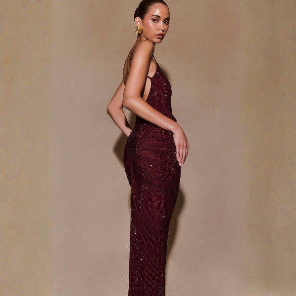 The Palermo Ruched-Sequin Maxi Dress