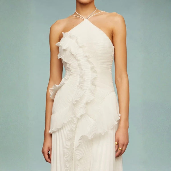 The Isola Evening Pleated Ruffle Maxi Dress