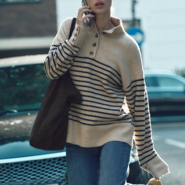 The Oslo Button-Front Textured Knit Sweater
