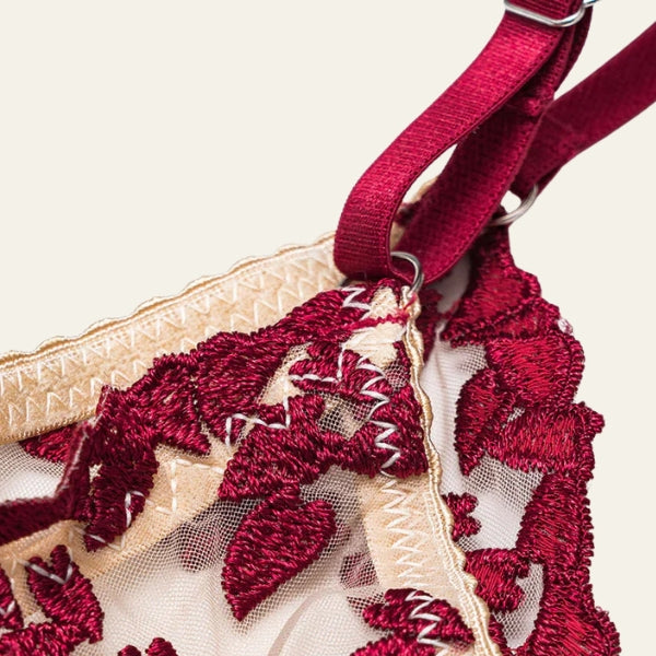 The Valentine Heart-Embroidered Lingerie Set