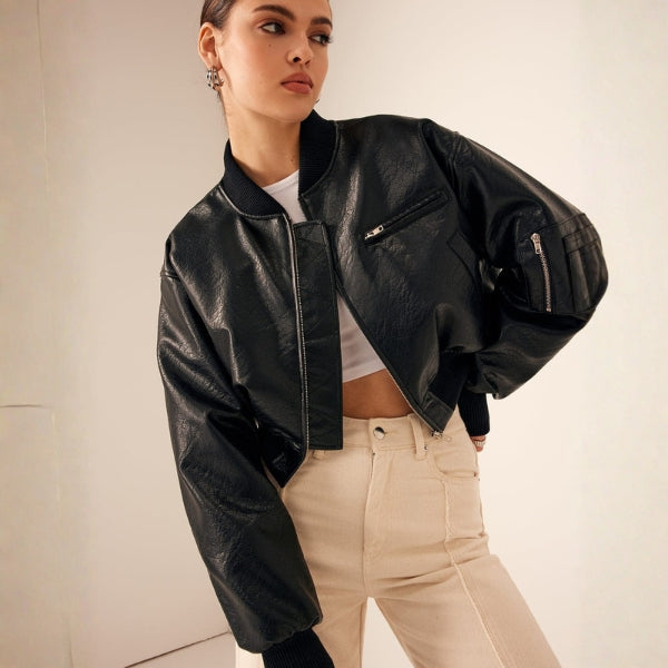 The Milano Faux Leather Bomber Jacket