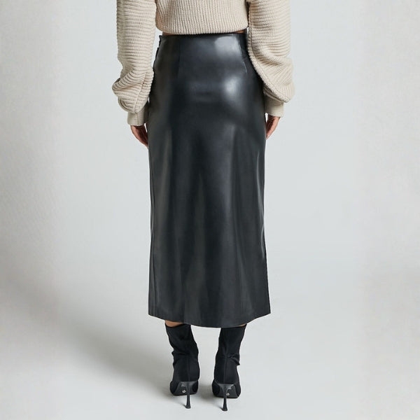 The Monaco Leather Side-Slit Midi Skirt