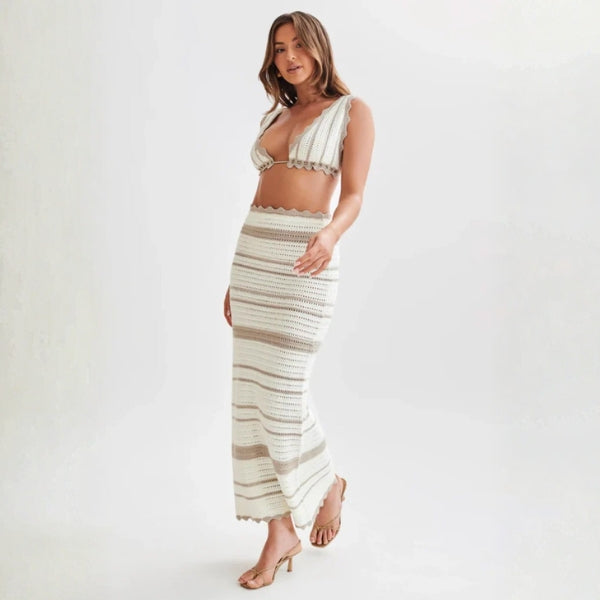The Nina Striped Crochet Maxi Set