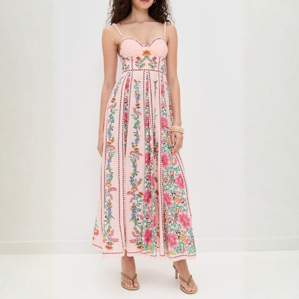 The Capri Embroidered Bustier Maxi Dress