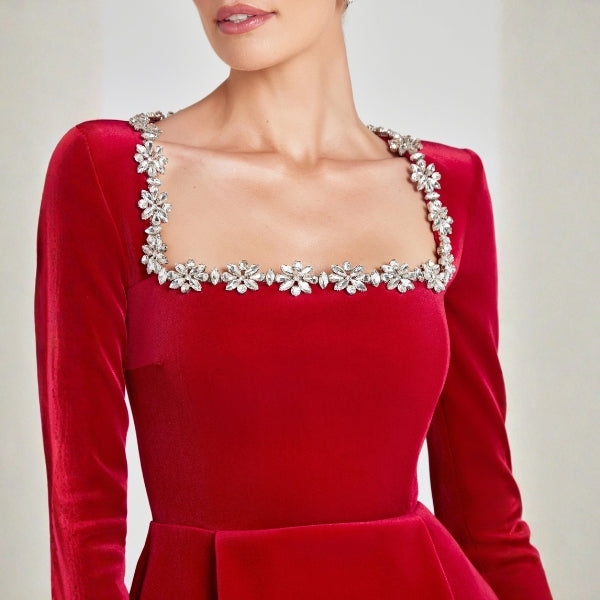 The Vienna Embellished Square-Neck Mini Dress
