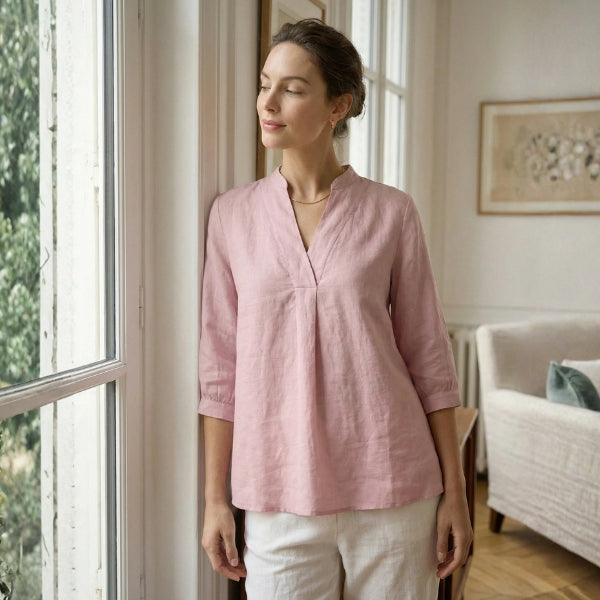 The Santorini Split-Neck Eco-Linen Shirt