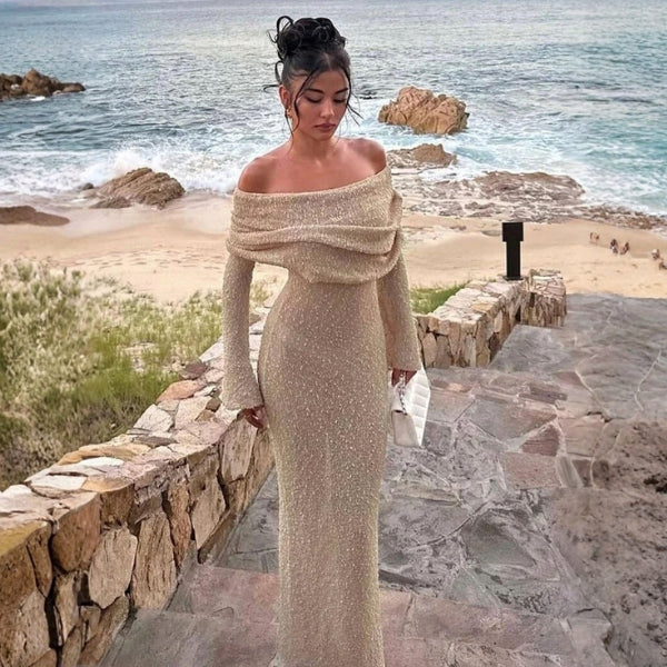 The Santorini Off-Shoulder Textured Maxi Dress
