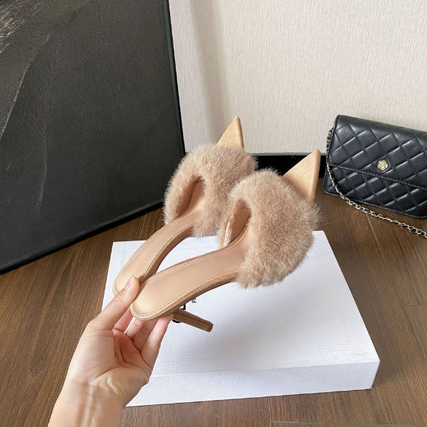 The Milan Plush Strap Pointed Mule Heels