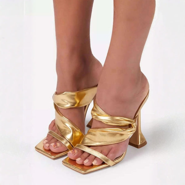 The Aurelia Ruched Metallic Heeled Mules