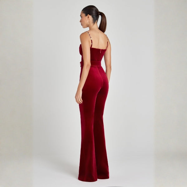 The Verona Jeweled-Strap Flared Jumpsuit