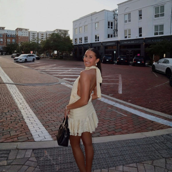 The Loren Apricot Draped Mini Dress