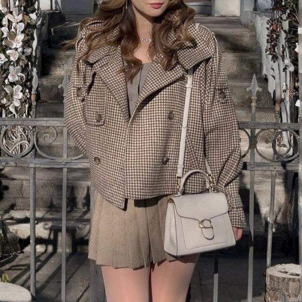 The Vienna Checked Wool Cropped Coat