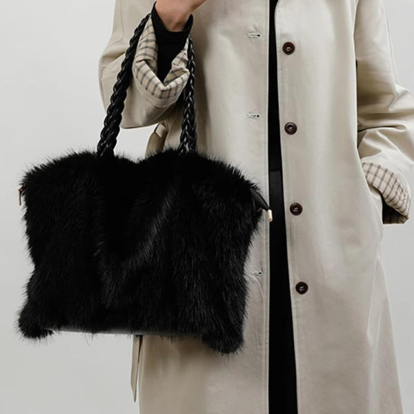 The Milan Braided-Handle Faux-Fur Tote Bag
