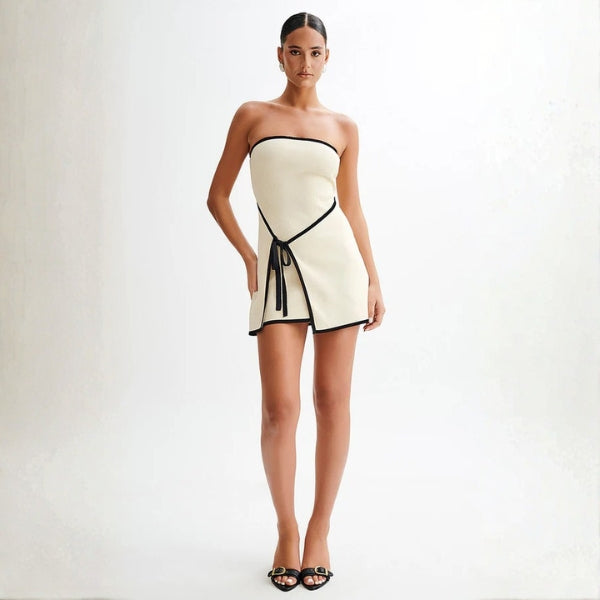 The Capri Contrast-Trim Strapless Mini Dress