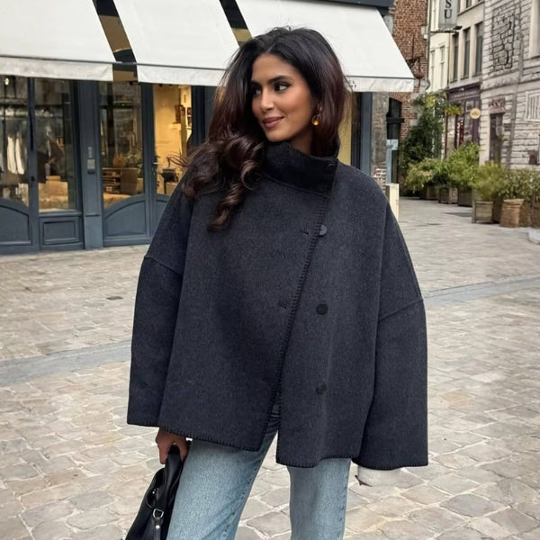 The Copenhagen High-Neck Blanket-Trim Jacket