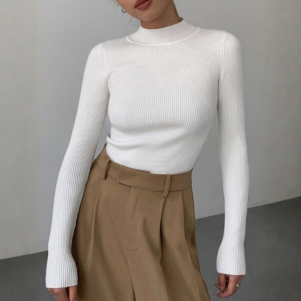 The Milan Ribbed Mock-Neck Long Sleeve Top