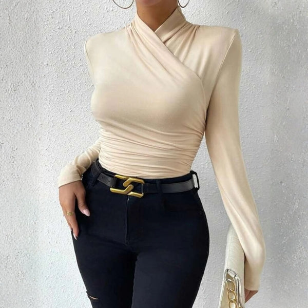 The Capri Wrap-Neck Ruched Long Sleeve Top