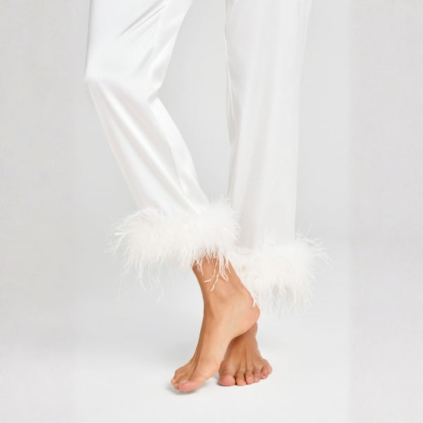 The Capri Feather-Trim Satin Lounge Set