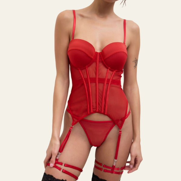 The Verona Mesh Garter Thong Set
