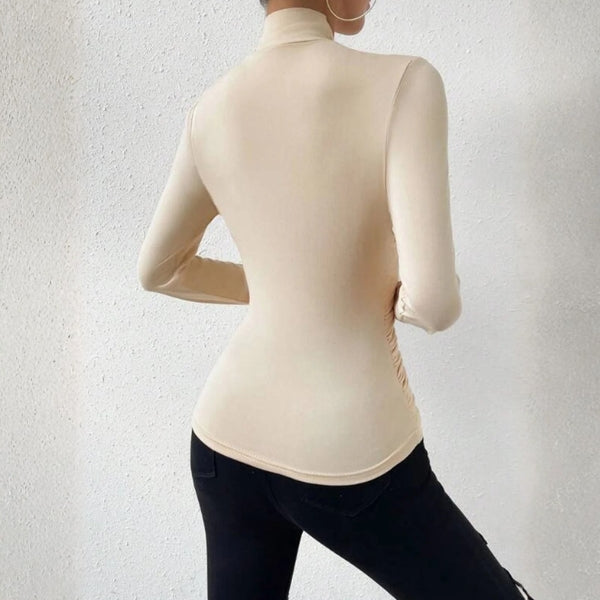 The Capri Wrap-Neck Ruched Long Sleeve Top